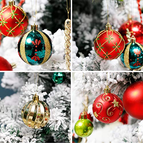 Roseleaf 30ct 2.36” Shatterproof Christmas Tree Ornaments Red Green Gold - Red/Green/Gold