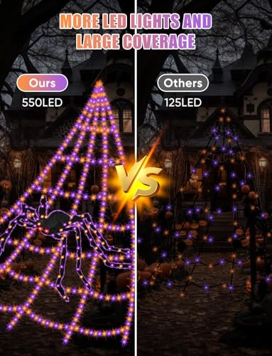 Spider Webs Halloween Decorations Lights - 550 LEDs Outdoor Giant