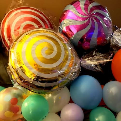 Sweet Candy Balloon Set Candies Theme Swirl Helium Mylar Foil Balloons Party Birthday Decor Supplies Round Daughters 12 Pcs Christmas