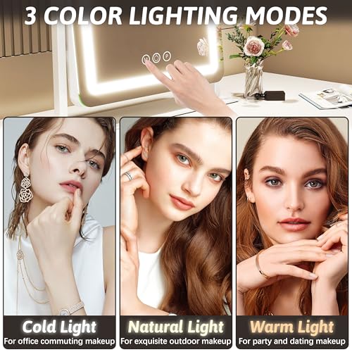 Lighted Vanity Mirror with Lights - 22 Inch LED Makeup Mirror, Dimmable & Touch Control, White Variation