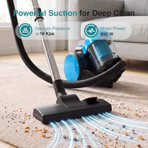 Canister Vacuum Cleaner 16Kpa Suction Corded Home Floor Cleaner - Blue, 13.2"x9.45"x11.8"