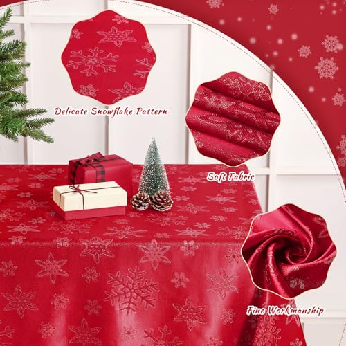 Tegeme Red Snowflake Christmas Tablecloth 60" x 108" Rectangular Winter Decor