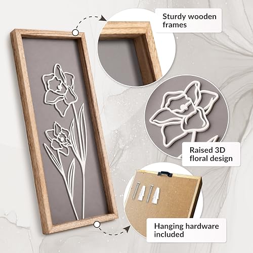 Tide and Tales 3D Floral Wall Art Set of 4, 7x16 Natural Boho Decor