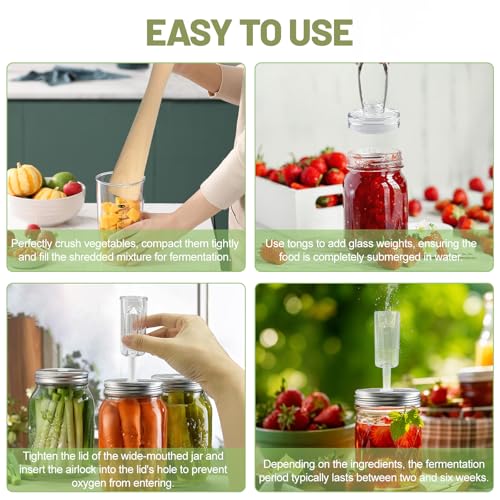 Klemon B Fermentation Kit for Wide Mouth Mason Jars - 25pcs with Stainless Steel Lids & Weights