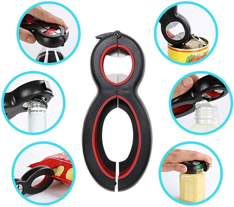 Skiennix 6-in-1 Multi-Function Can Opener Set - Non-Slip Grip Jar & Bottle Opener for Seniors