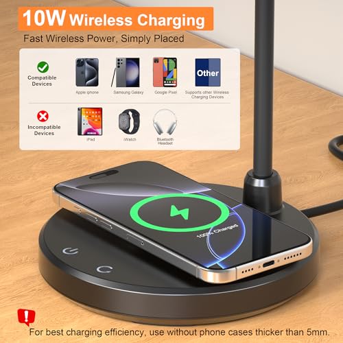 Wireless Charging LED Desk Lamp for Home Office - Black - Variations