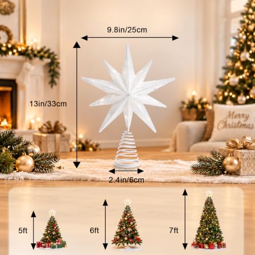 White 13-Inch Silver 10-Point Christmas Tree Topper with 20 LED Lights