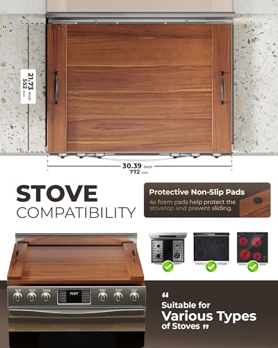Warm Acacia Wood Noodle Board Stove Cover with Handles - Universal Fit