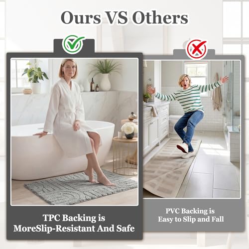 Bathroom Rugs Set 5 Pieces - Microfiber Non-Slip Shower Mat & Contour Toilet Rug, Grey, 18x26/20x32/20x48/U20x24/Cover19x21