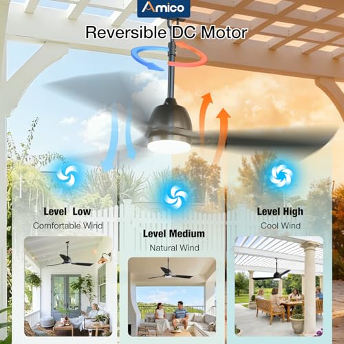 Amico 52-Inch Outdoor Waterproof Ceiling Fan with Lights - Gazebo & Patio