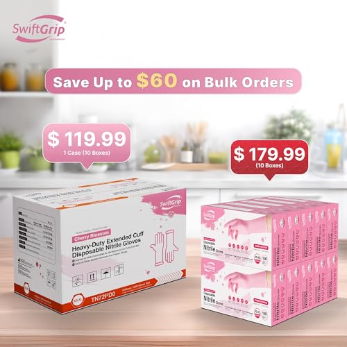 SwiftGrip Disposable Nitrile Cleaning Gloves Small 6-mil Cherry Blossom - 12 Inch Cuffs