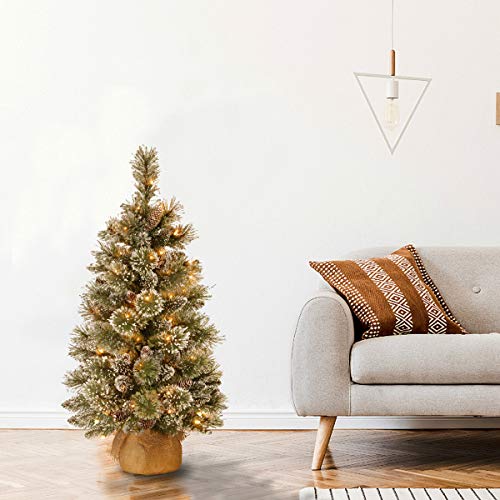 National Tree Company 3ft Pre-Lit Glittery Bristle Mini Christmas Tree