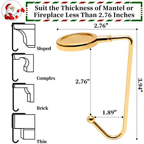Christmas Mantle Stocking Holders Set of 6 - Upgrade Non-Slip Fireplace Hangers, Lightweight Metal Hooks for Christmas Party Decoration (Gold)