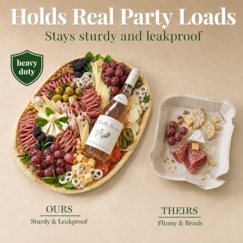 Charity Leaf Disposable Bamboo Trays 17x12 Inches, Pack of 10 – Eco-Friendly Serving Platters for Weddings & Events