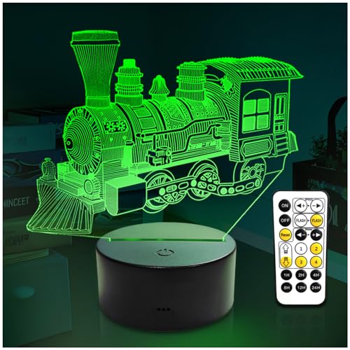 Steam Train Night Light, 3D Illusion Lamp for Kids, Multicolor Changing with Timing Remote Control, Toy Trains Birthday Christmas Gifts for Girls Boys, Bedroom Theme Decor