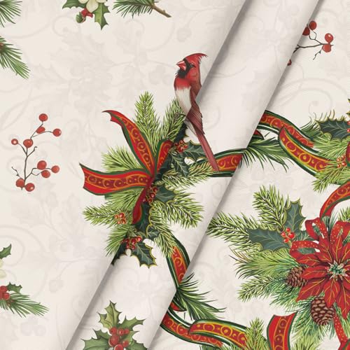 Horaldaily Christmas Tablecloth 60x60 Inch Round Red & Green Cardinal Bird