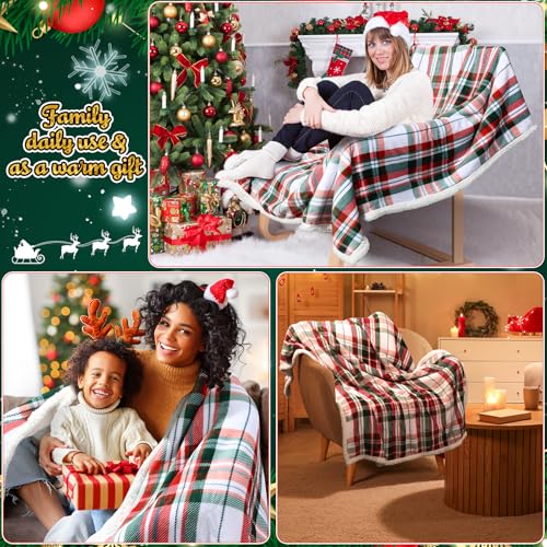 KEASKELL 2Pcs Christmas Holiday Plaid Throw Blanket Set Checkered Rustic Red Green