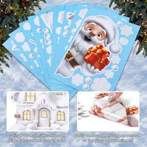 162 Pcs Christmas Window Clings - 9 Sheets White Snowman Reindeer Christmas Window Stickers, Reusable Double-Sided Printed for Home, Mall Glass, Cafe Xmas Decor