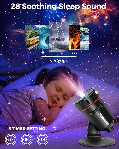 Galaxy Projector with White Noise Machine for Bedroom Kids & Adults - Star & Solar System Night Light with Timer