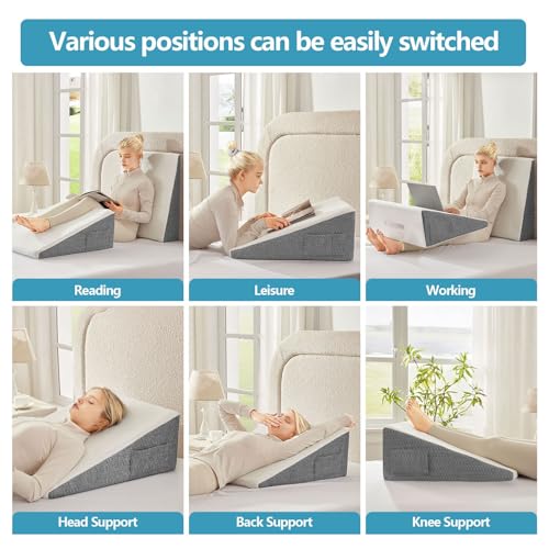 Nordjager Gray & White Wedge Pillow 24x24x10 Inch for Sleeping & Post Surgery