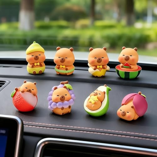 BEIMENWAI Fruits 8Pcs Capybara Collectible Figurines Hand-painted Resin Miniatures for Home & Office Decor