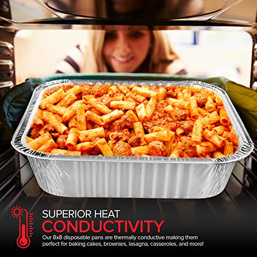 Disposable 8-Inch Square Aluminum Foil Pans with Lids - 50 Pack