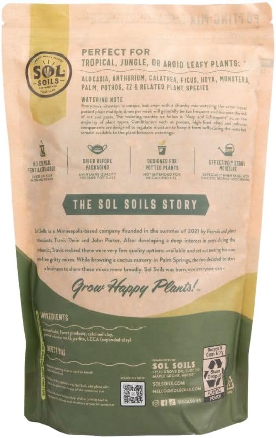 Sol Soils Chunky Houseplant Mix - Fast Draining Indoor Plant Soil with Coco Coir, Perlite & Pumice | 2 Quart