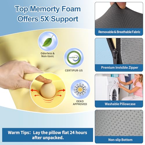 22-Inch XL Reading Pillow Bed Support with Armrests - Grey & Blue, Lumbar Backrest