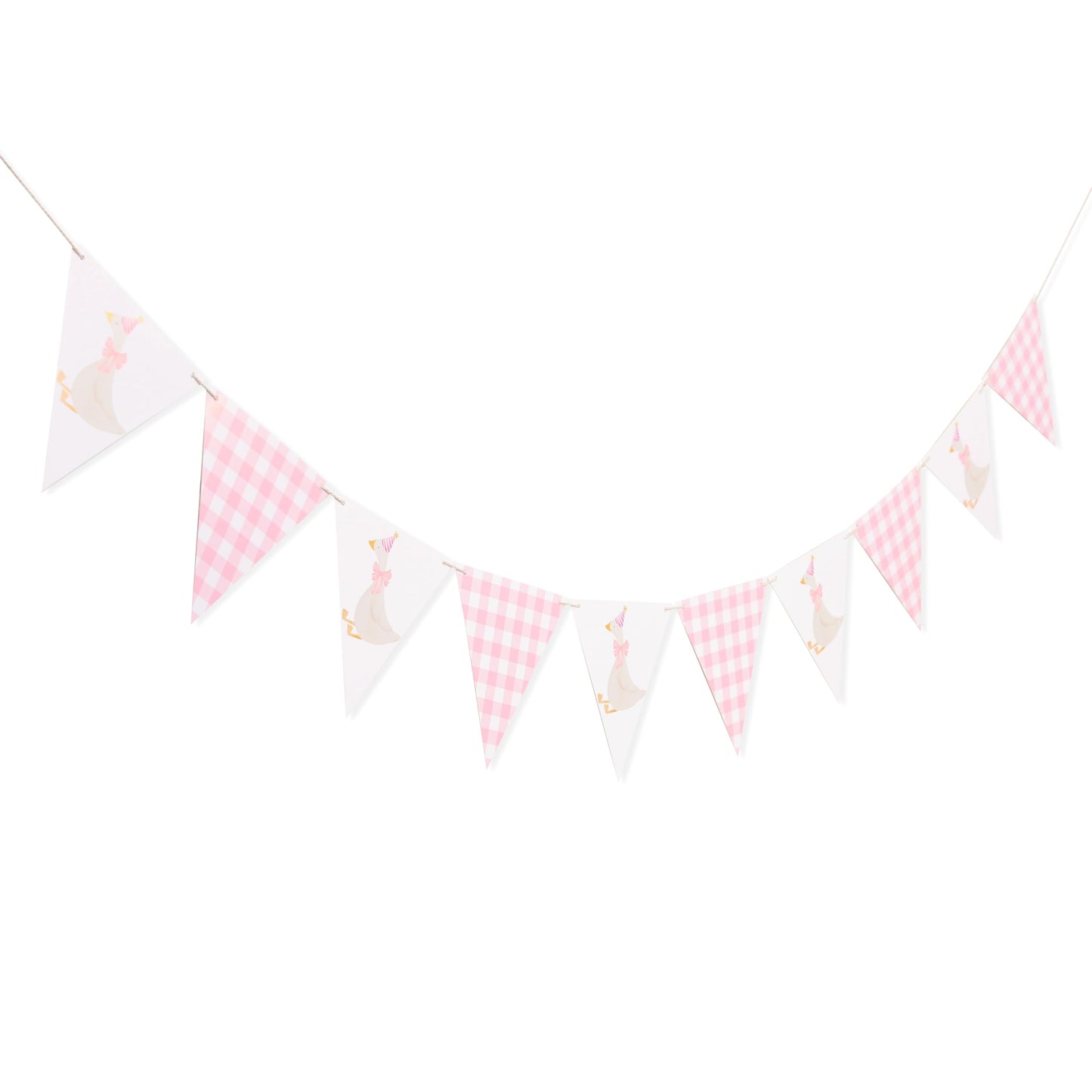 One Silly Goose Birthday Banner - Silly Goose Party Decorations,Baby Shower Gingham Banner,Fabric Bunting First/1st Birthday (pink)