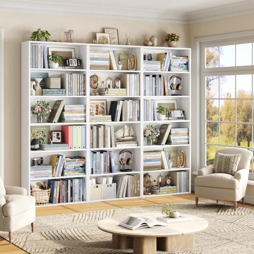 FOTOSOK 6-Tier Tall White Bookshelf with Open Display Shelves - Stable, Stylish Storage