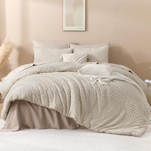 Andency Oatmeal Super King Comforter Set - Reversible Boho Bedding 120x120