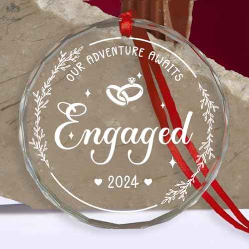 Engagement Gifts for Couples, Our Adventure Awaits Ornament 2024, Newlywed Gifts for Couples, Happy Engagement Gift for Women, Bride, Friends, Just Engaged Presents, Glass Engage Ornament 2024