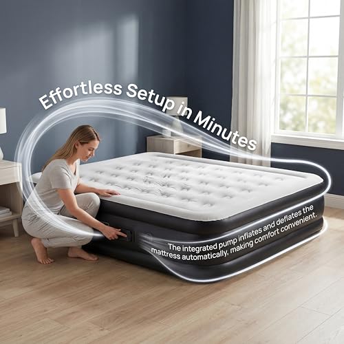 Black 16-Inch Portable Queen Air Mattress with Built-in Pump