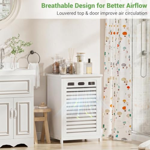 White Bamboo Tilt Out Laundry Hamper Cabinet with 15.5_Gal Removable Bag