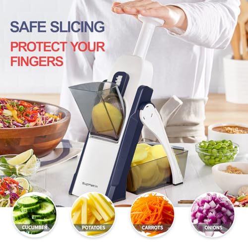 SupMaKin Blue Adjustable Mandoline Slicer for Kitchen - 0.1-8mm Thickness