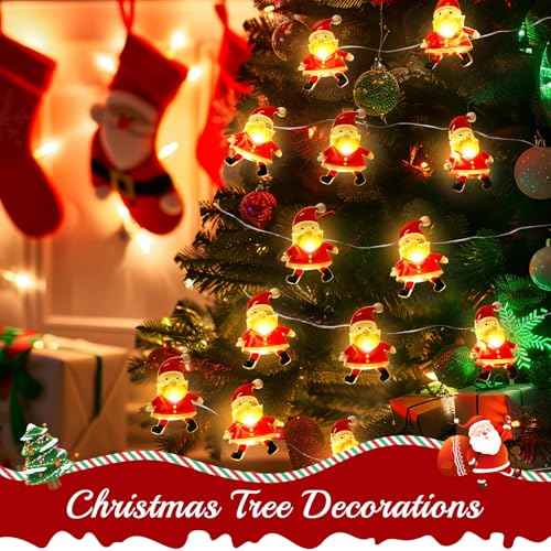 Christmas Decorations Indoor Lights, 10FT 30 LED Christmas Santa Claus Fairy String Lights Battery Operated for Xmas Tree Party Festive Holiday Christmas Gifts Cute Room Decor