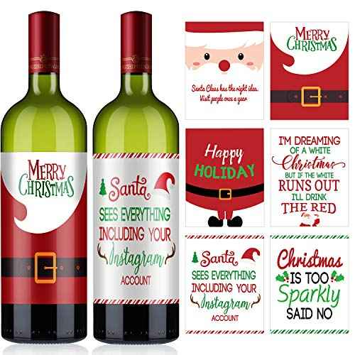 12 Pieces Christmas Wine Label Bottle Stickers Xmas Wine Bottle Cover Gift Set for Christmas Party Holiday Decor Supplies, 6 Styles (Santa Claus Style)