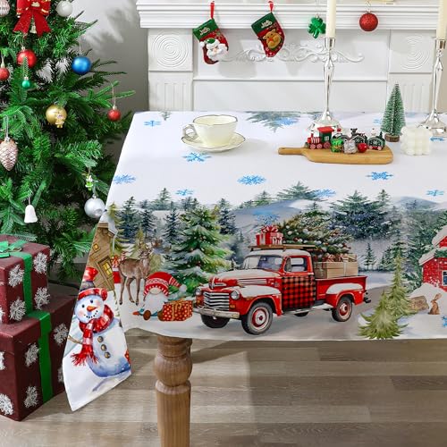 Cusugbaso 60x84 Inch Water-Resistant Christmas Tablecloth - White, Rectangular