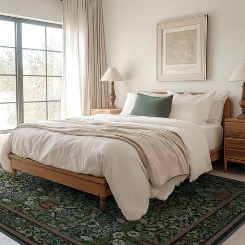 Vintage Floral Washable Area Rug - Forest Green 8' x 10' Rectangular