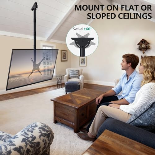 WALI Long Arm Ceiling TV Mount for 26-65 Inch LCD LED 4K TVs, Up to 110 lbs - Black, 400x400mm, 5 Feet