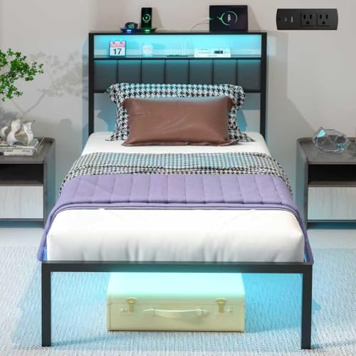 Twin Bed Frame with Charging Station & LED Lights - Casual Variation