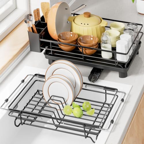 Black Dish Drying Rack Set for Kitchen Counter & Over Sink - 2 Pack