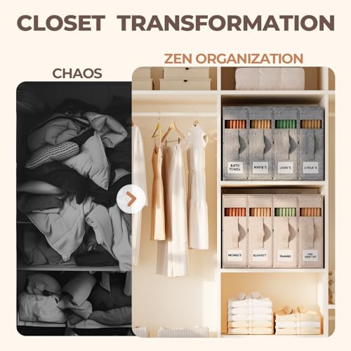 Grey 6 Pack Linen Closet Sheet Organizers - Durable 1200D Fabric Storage Bins