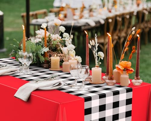 Oudain Red Gingham Checkered Table Runner 3 Pieces for Parties & Events