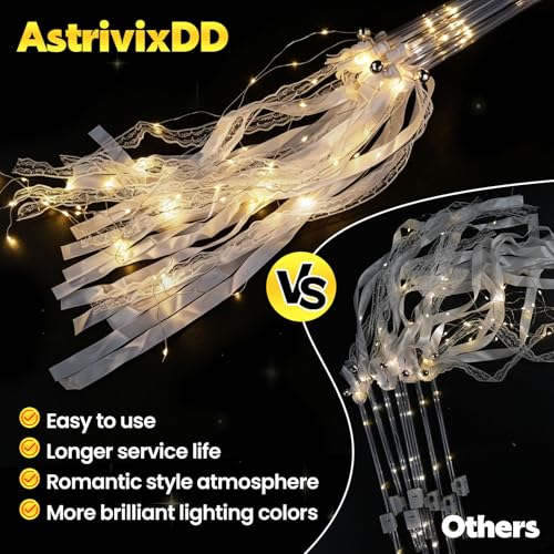 120PCS LED Wedding Wands - Reusable Fairy Light Up Sparklers for Wedding Send Off - White Ribbons & 3 Modes