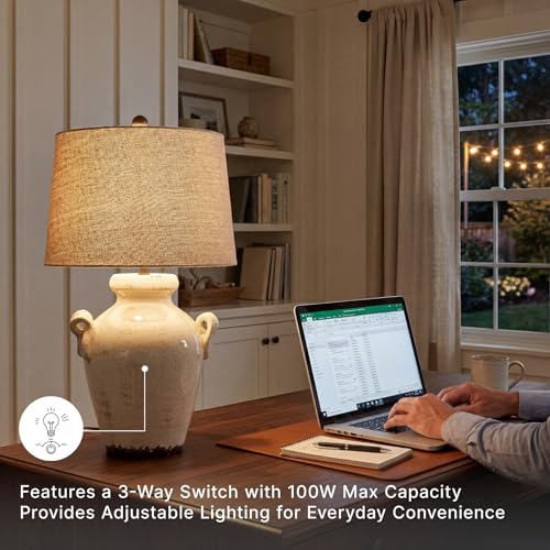 Signature Design by Ashley 27-Inch Farmhouse Ceramic Table Lamp, Cream