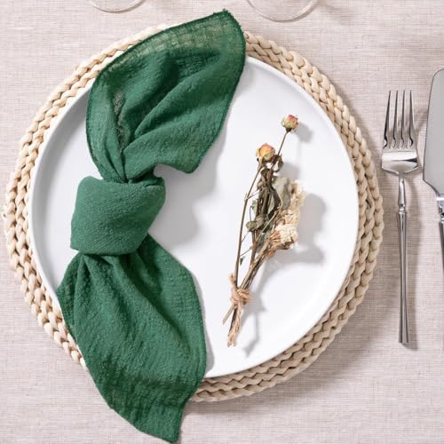 Emerald Green Cotton Linen Cloth Napkins Set of 10, 16.5" x 16.5" - MLMW
