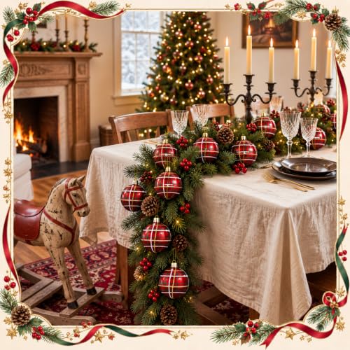 Halloscume Scottish Tartan Plaid Christmas Ornaments Set - 12 Pack, 2.36 Inch Holiday Decorations