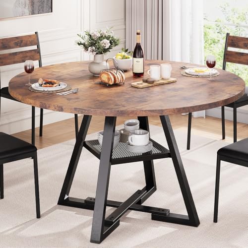 Jocoevol Vintage 46-Inch Round Dining Table for 4 with Storage - Space Saving Wood Kitchen & Dining Room Furniture
