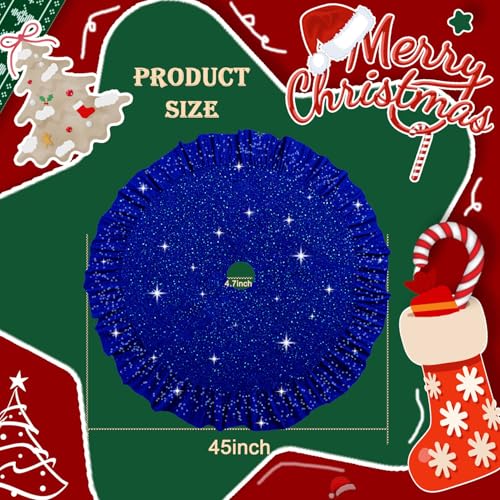 SOMUAUY Royal Blue Velvet Christmas Tree Skirt 45 Inch Ruffled Holiday Decor